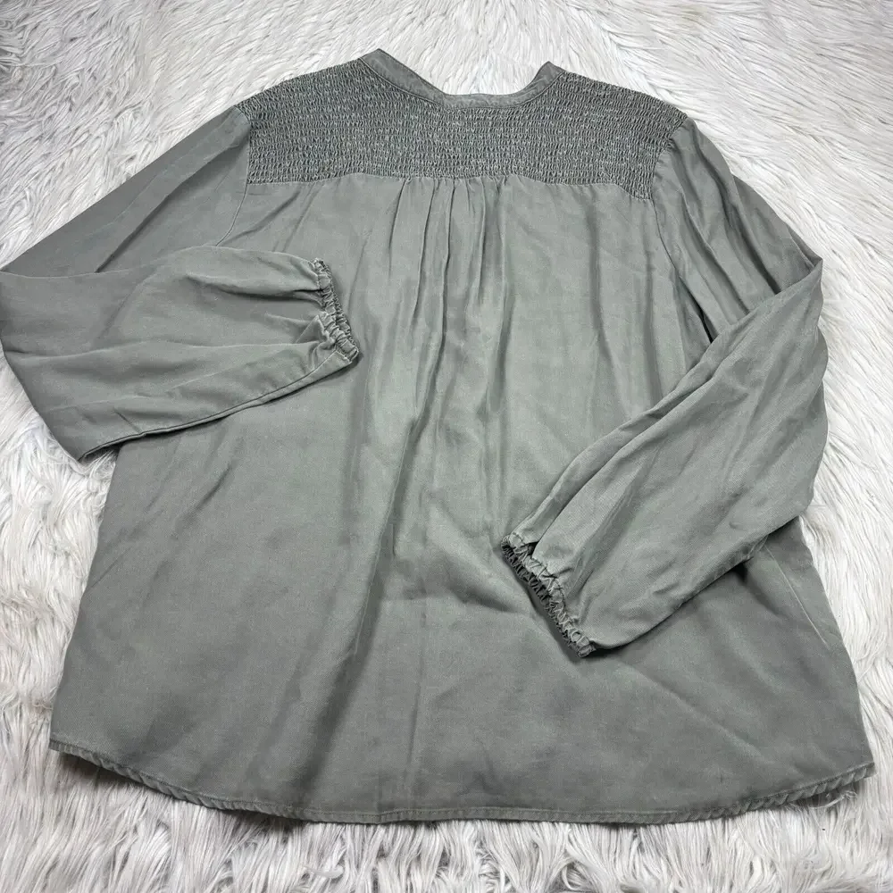 NWT Cafe Marrakesh Women's XL Green Shirred Back Button Front Blouse Top - Picture 6 of 6